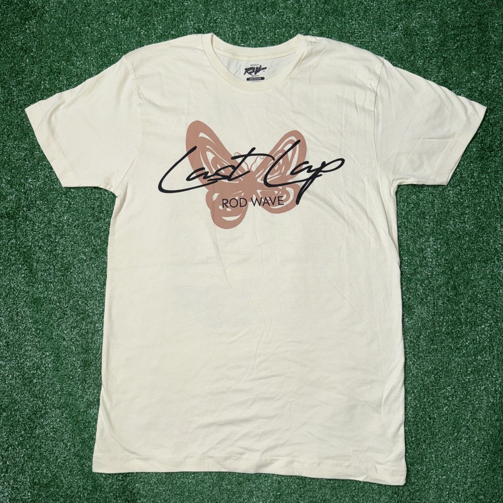 Rod Wave Last Lap Butterfly Graphic T-Shirt‎ Cream Men's Medium Concert Merch